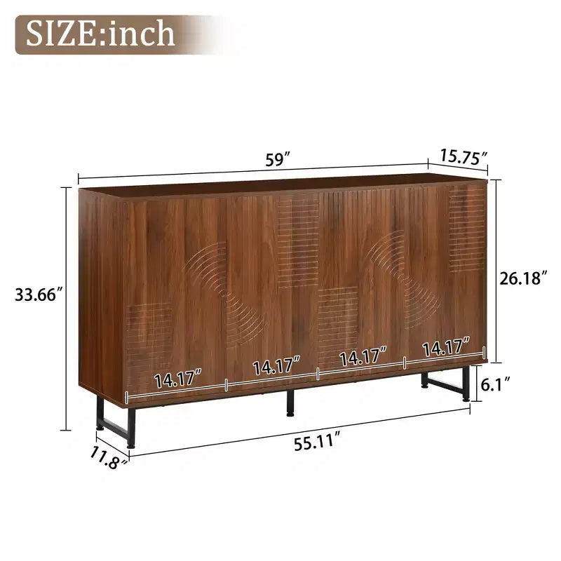 GDFStudio Pina 59'' Mid-Century Modern Wooden Storage Cabinet with 4 Doors and 8 Compartments