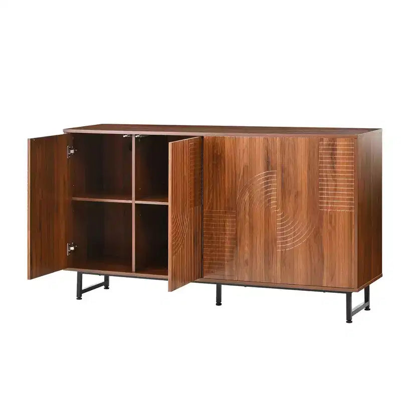 GDFStudio Pina 59'' Mid-Century Modern Wooden Storage Cabinet with 4 Doors and 8 Compartments