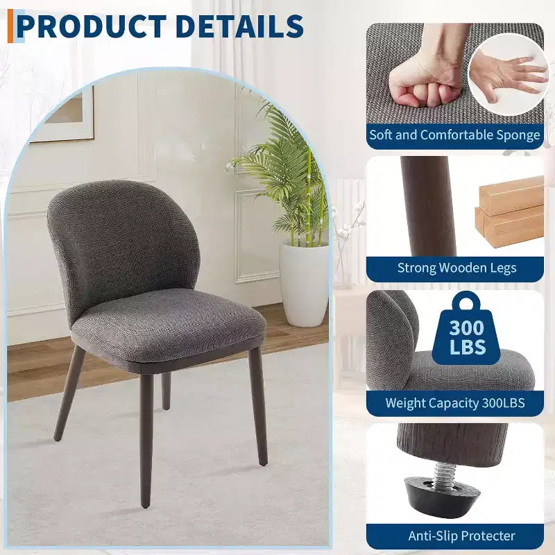 Dining Chairs Set of 2,Modern Upholstered Kitchen Chairs with Ergonomic Back, Dining Room Chairs with Wood Legs for Kitchen Dining Room Restaurant