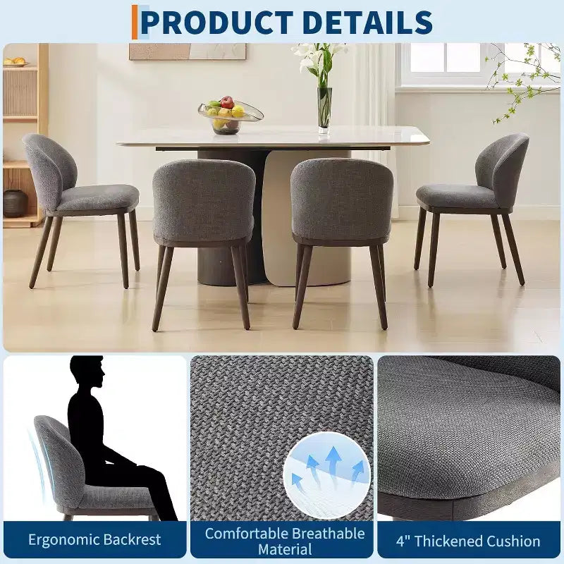 Dining Chairs Set of 2,Modern Upholstered Kitchen Chairs with Ergonomic Back, Dining Room Chairs with Wood Legs for Kitchen Dining Room Restaurant