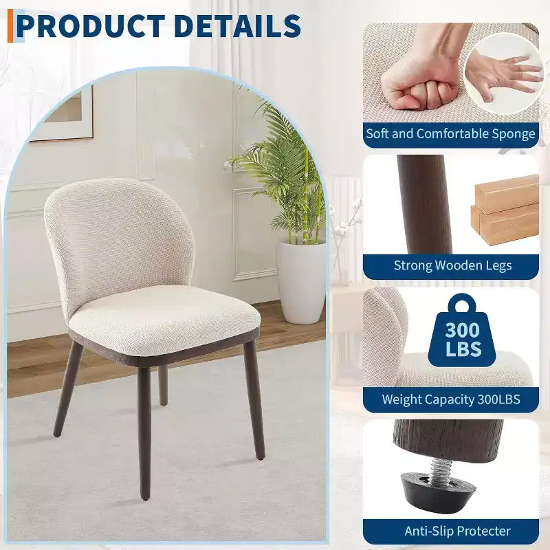 Dining Chairs Set of 2,Modern Upholstered Kitchen Chairs with Ergonomic Back, Dining Room Chairs with Wood Legs for Kitchen Dining Room Restaurant