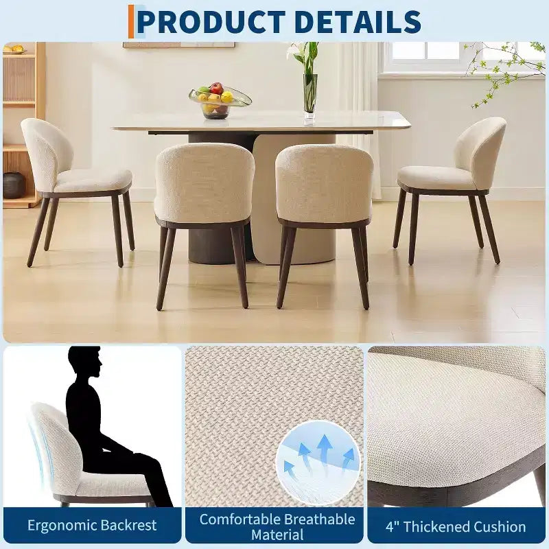 Dining Chairs Set of 2,Modern Upholstered Kitchen Chairs with Ergonomic Back, Dining Room Chairs with Wood Legs for Kitchen Dining Room Restaurant