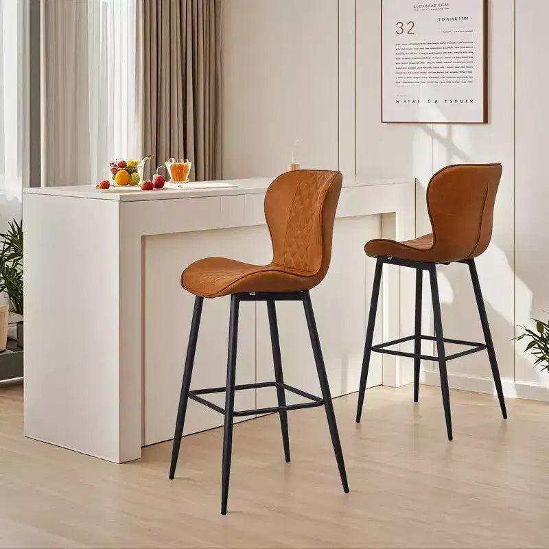 VECELO Bar Stool Set of 2/4 Faux Leather Counter Height Barstool with Metal Legs and Footrest, Brown