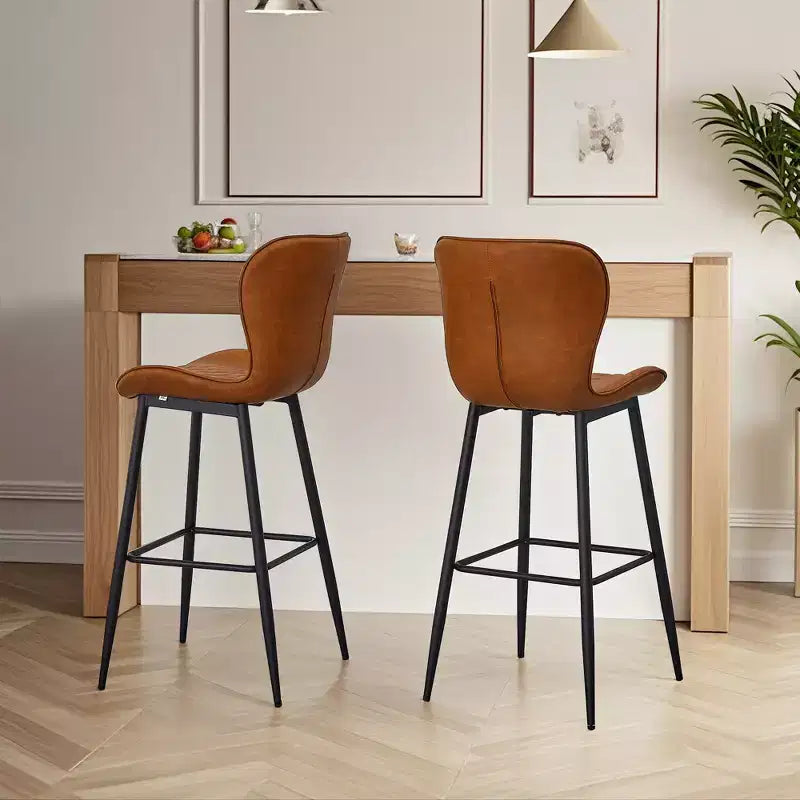 VECELO Bar Stool Set of 2/4 Faux Leather Counter Height Barstool with Metal Legs and Footrest, Brown