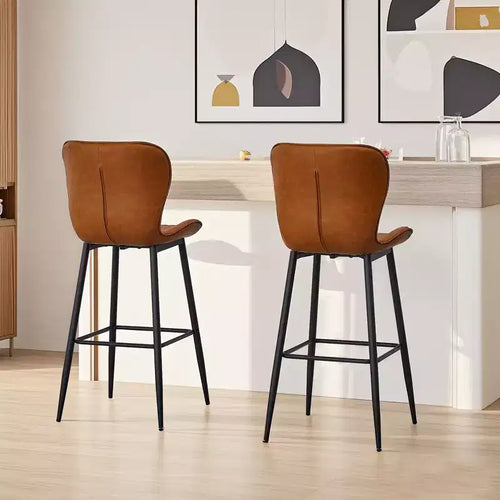 VECELO Bar Stool Set of 2/4 Faux Leather Counter Height Barstool with Metal Legs and Footrest, Brown