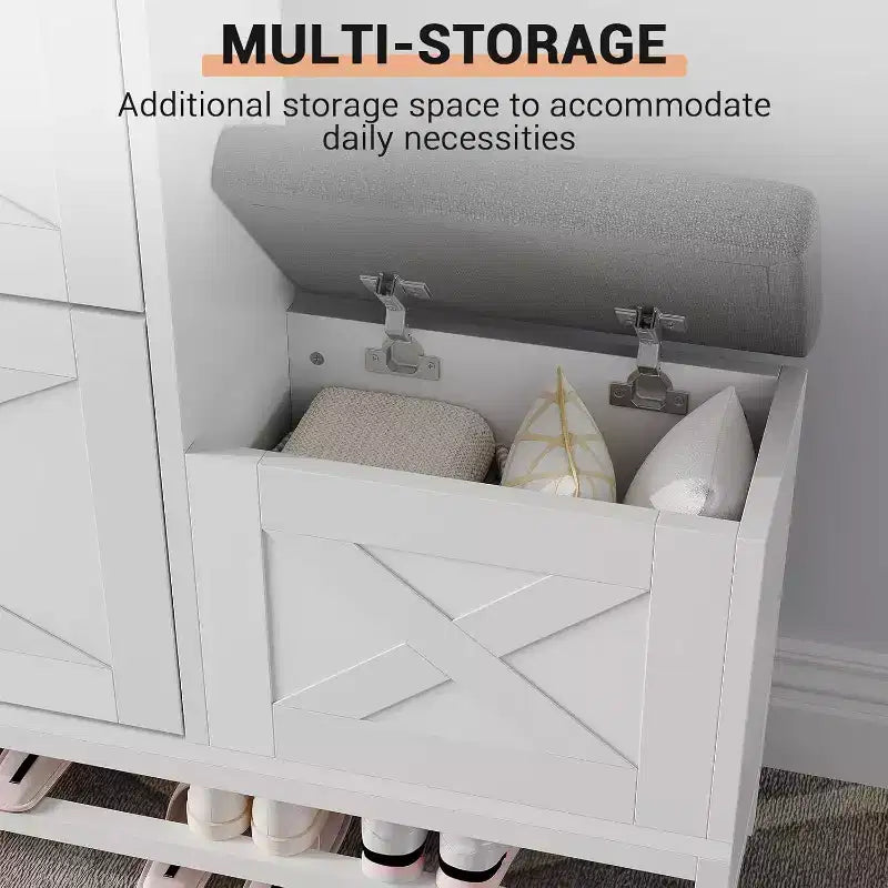 Shoe Cabinet with 2 Flip Drawers & Padded Seat Cushion, Narrow Shoe Organizer Rack for Entryway