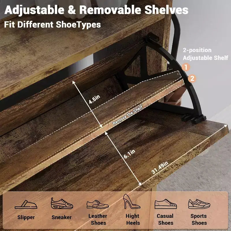 Shoe Cabinet with 2 Flip Drawers & Padded Seat Cushion, Narrow Shoe Organizer Rack for Entryway