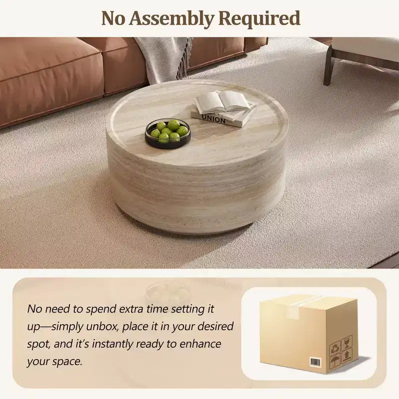Round Coffee Table Cocktail Table Drum Center Table Sofa Side Table Accent Table with Mars Pattern, No Assembly Needed - ModernLuxe