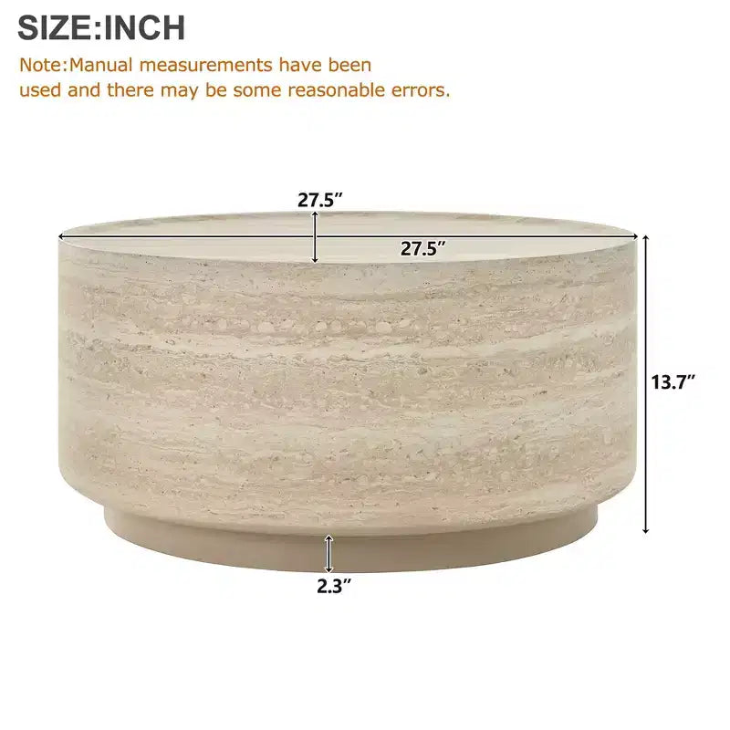 Round Coffee Table Cocktail Table Drum Center Table Sofa Side Table Accent Table with Mars Pattern, No Assembly Needed - ModernLuxe