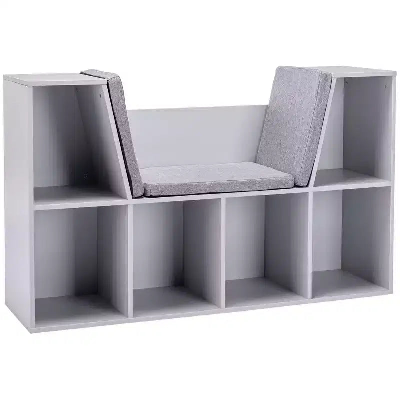 Whisen 6-Cubby Kids Bookcase with Reading Nook and Cushion, Multi-Purpose Storage Organizer, Gift for Kids
