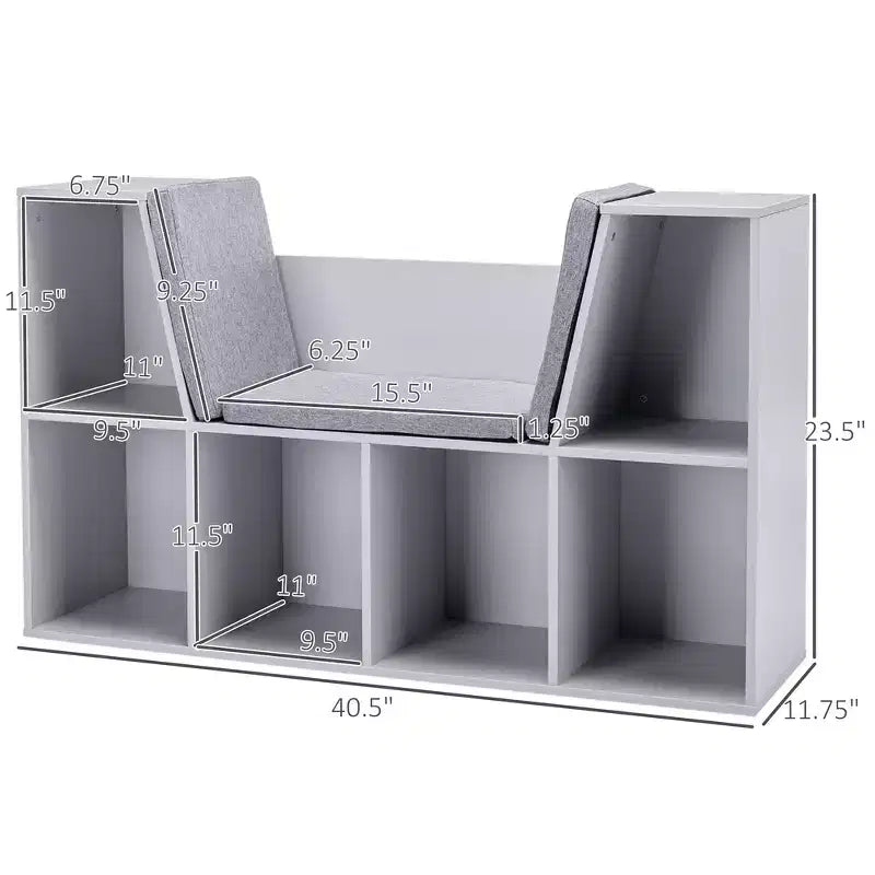 Whisen 6-Cubby Kids Bookcase with Reading Nook and Cushion, Multi-Purpose Storage Organizer, Gift for Kids