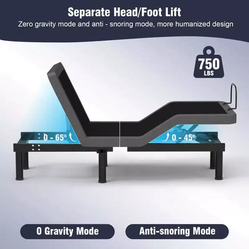 Dyonery Twin XL Size Adjustable Bed Frame with Adjustable leg Height,Separate Head/Foot Lift,Sturdy Metal,0 Gravity/Anti-Snore,Easy Assembly Quiet
