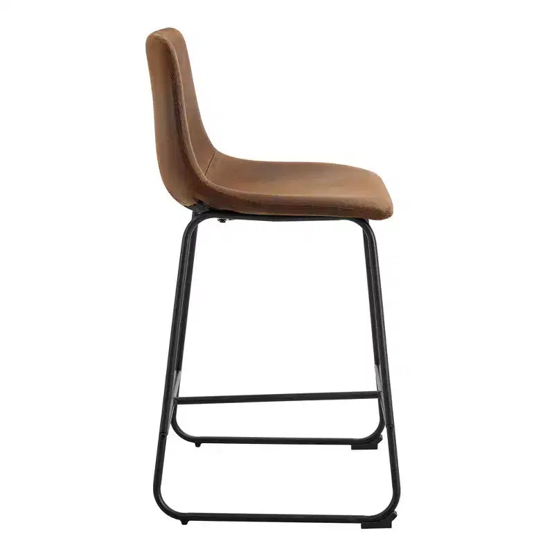 Okak Retro Suede Bar Stools Set of 2, Counter Stools with Iron Footrest, Comfy Kitchen Chair for Kitchen Island