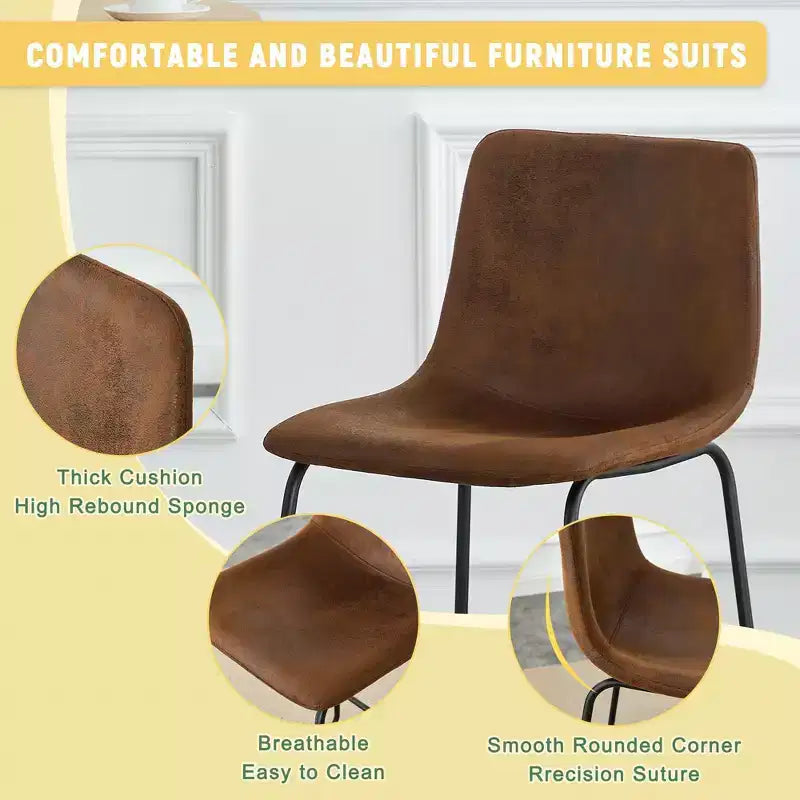 Okak Retro Suede Bar Stools Set of 2, Counter Stools with Iron Footrest, Comfy Kitchen Chair for Kitchen Island