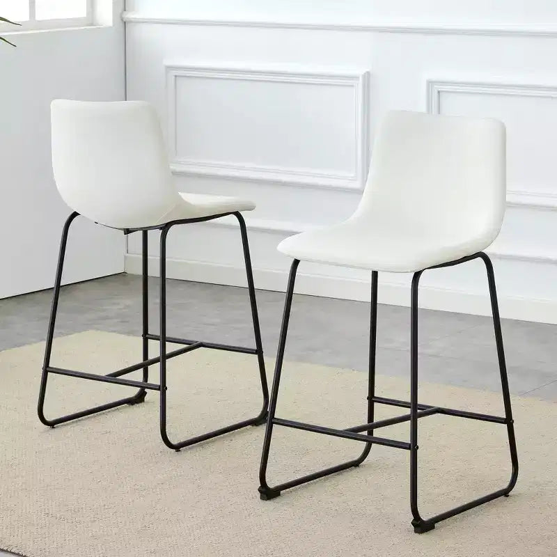 Okak Retro Suede Bar Stools Set of 2, Counter Stools with Iron Footrest, Comfy Kitchen Chair for Kitchen Island