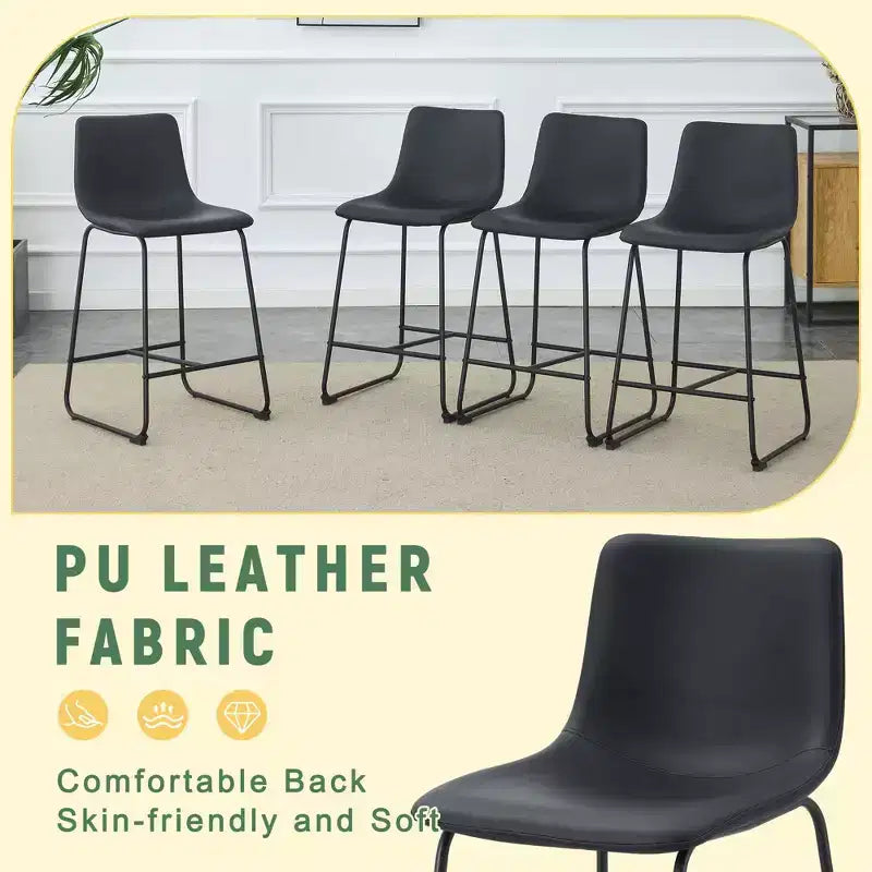 Okak Retro Suede Bar Stools Set of 2, Counter Stools with Iron Footrest, Comfy Kitchen Chair for Kitchen Island
