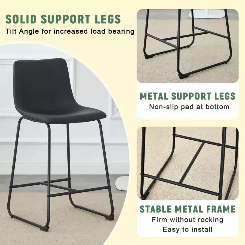 Okak Retro Suede Bar Stools Set of 2, Counter Stools with Iron Footrest, Comfy Kitchen Chair for Kitchen Island