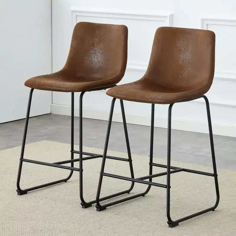 Okak Retro Suede Bar Stools Set of 2, Counter Stools with Iron Footrest, Comfy Kitchen Chair for Kitchen Island