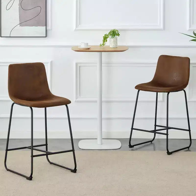 Okak Retro Suede Bar Stools Set of 2, Counter Stools with Iron Footrest, Comfy Kitchen Chair for Kitchen Island