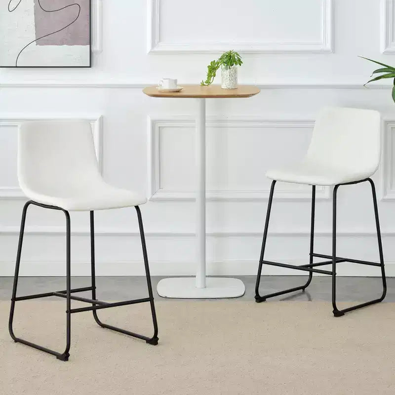 Okak Retro Suede Bar Stools Set of 2, Counter Stools with Iron Footrest, Comfy Kitchen Chair for Kitchen Island