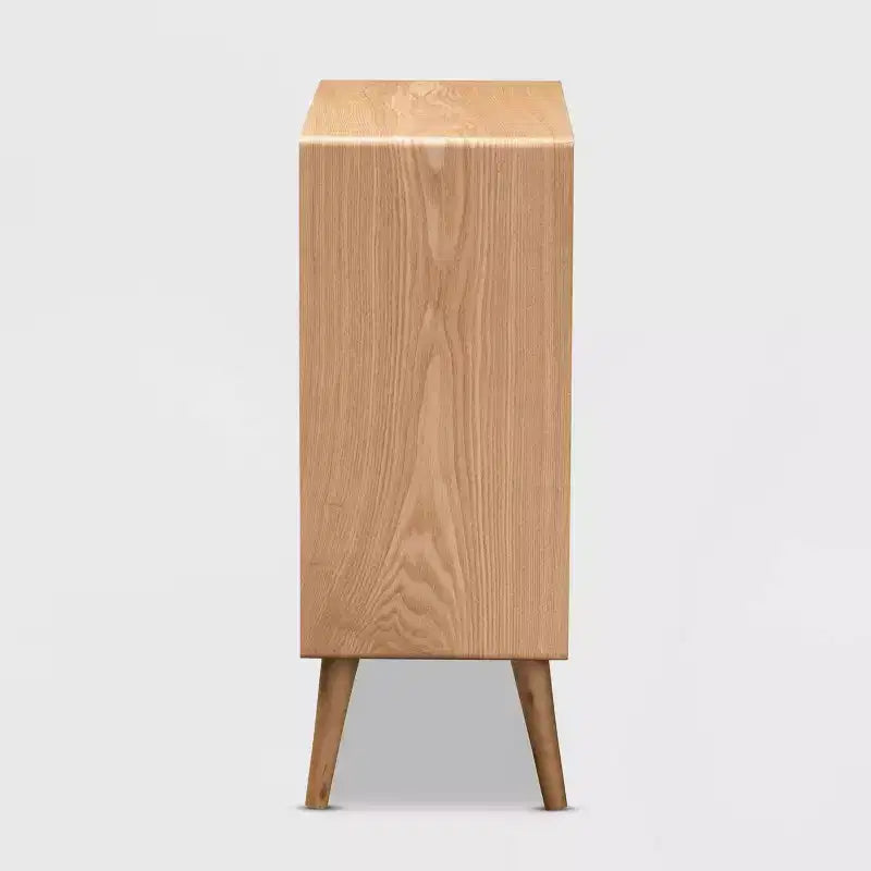 Alina Wood and Rattan 4 Drawer Accent Chest Oak - Baxton Studio: Small Profile, Bohemian Vibe, Ample Storage