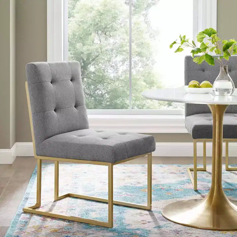 Privy Gold Stainless Steel Upholstered Fabric Dining Accent Chair - Modway